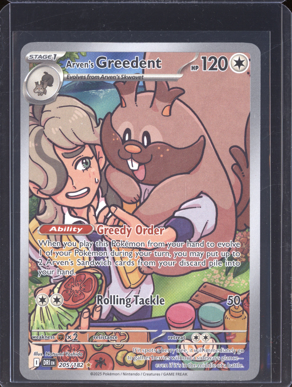 greedent pokemon cards Arven's Greedent 2025 Pokemon Destined Rivals 205/182 Illustration Rar