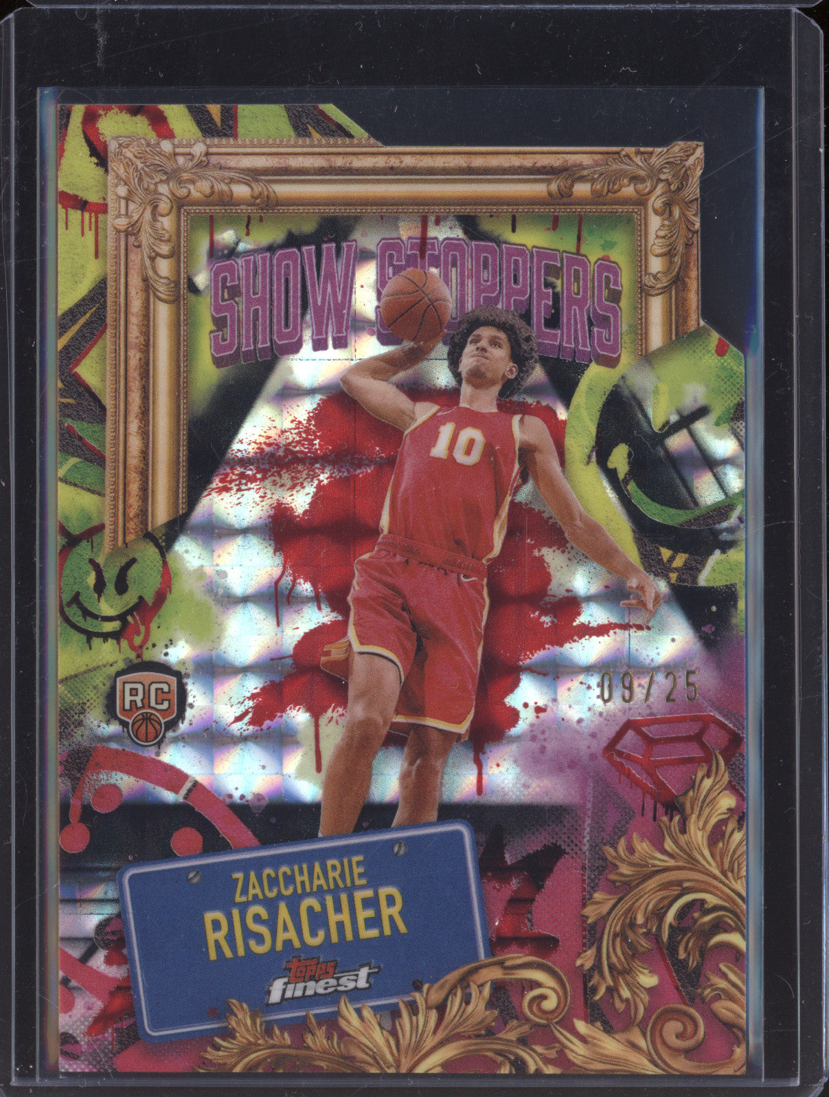 Zaccharie Risacher 2025 Topps Finest S-23 Showstoppers Red Black Geometric /25