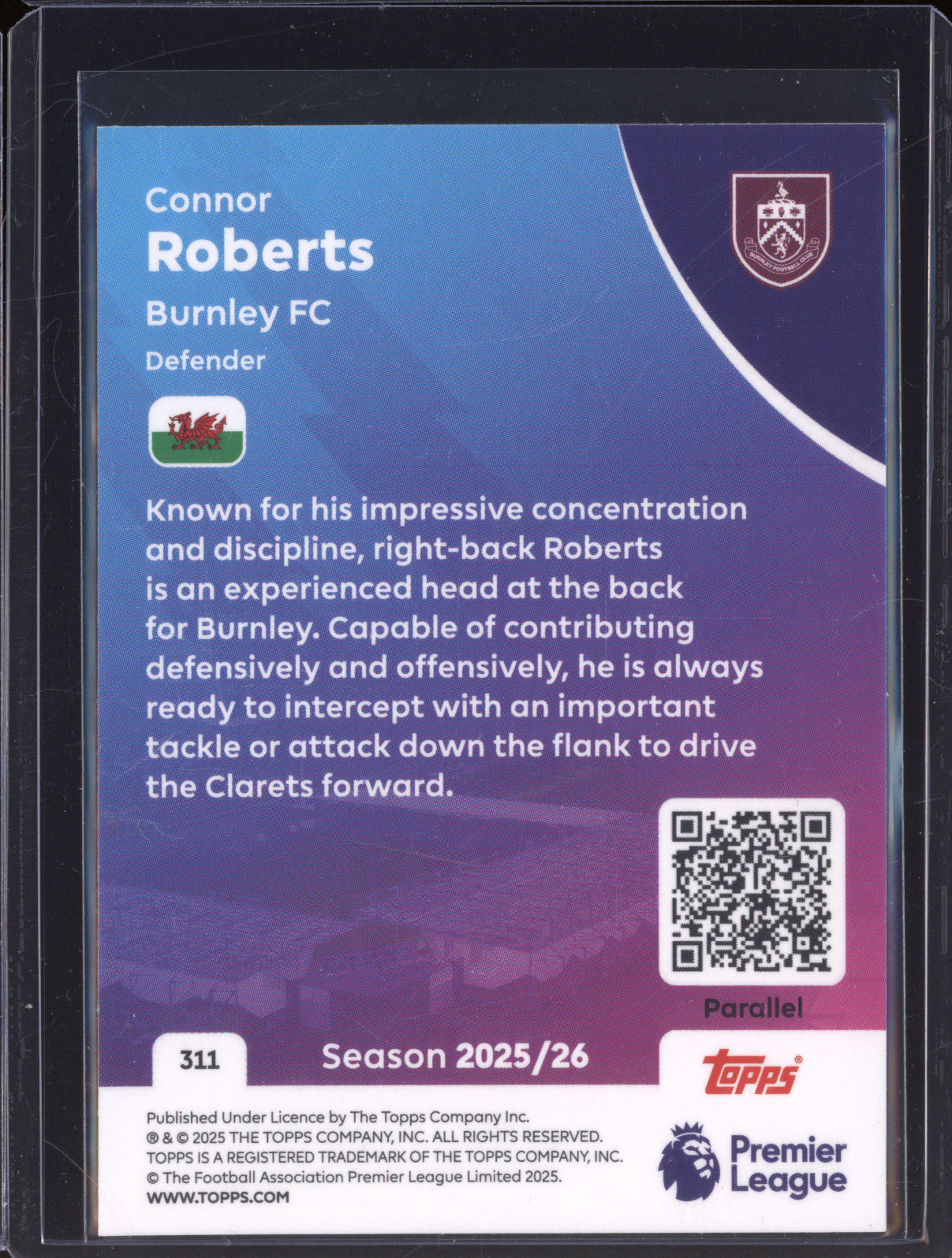 2025-26 Topps Premier League 311 Connor Roberts Blue Sparkle 079/150