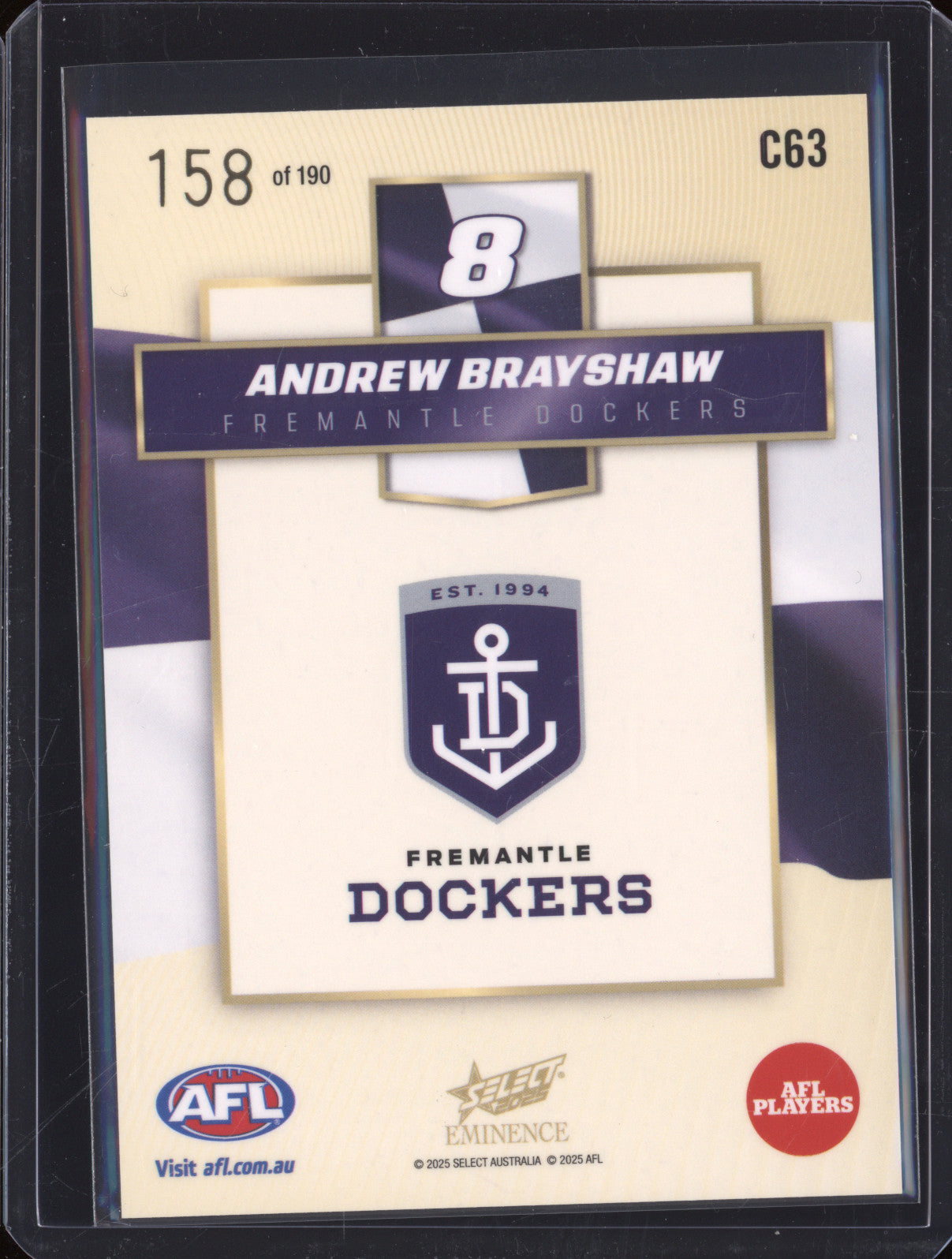 2025 AFL Select Eminence Colours C63 Andrew Brayshaw 158/190