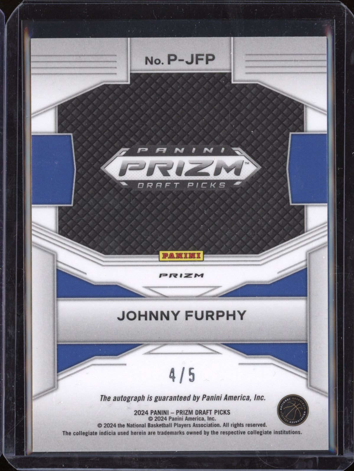 Johnny Furphy 2024 Panini Prizm Draft Picks P-JFP Penmanship Black Gold RC 4/5