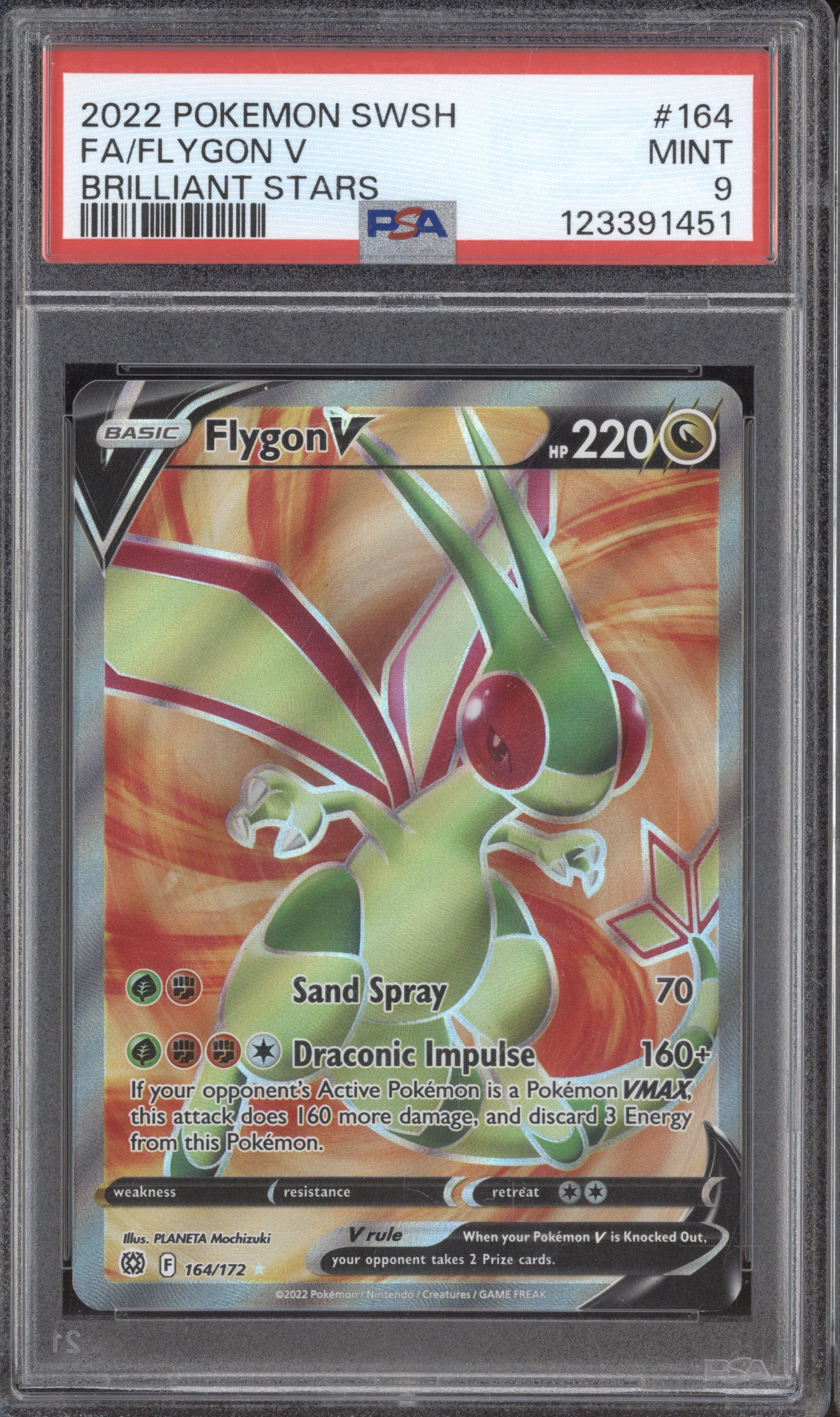 2022 Pokemon Brilliant Stars 164/172 Flygon V Full Art PSA 9