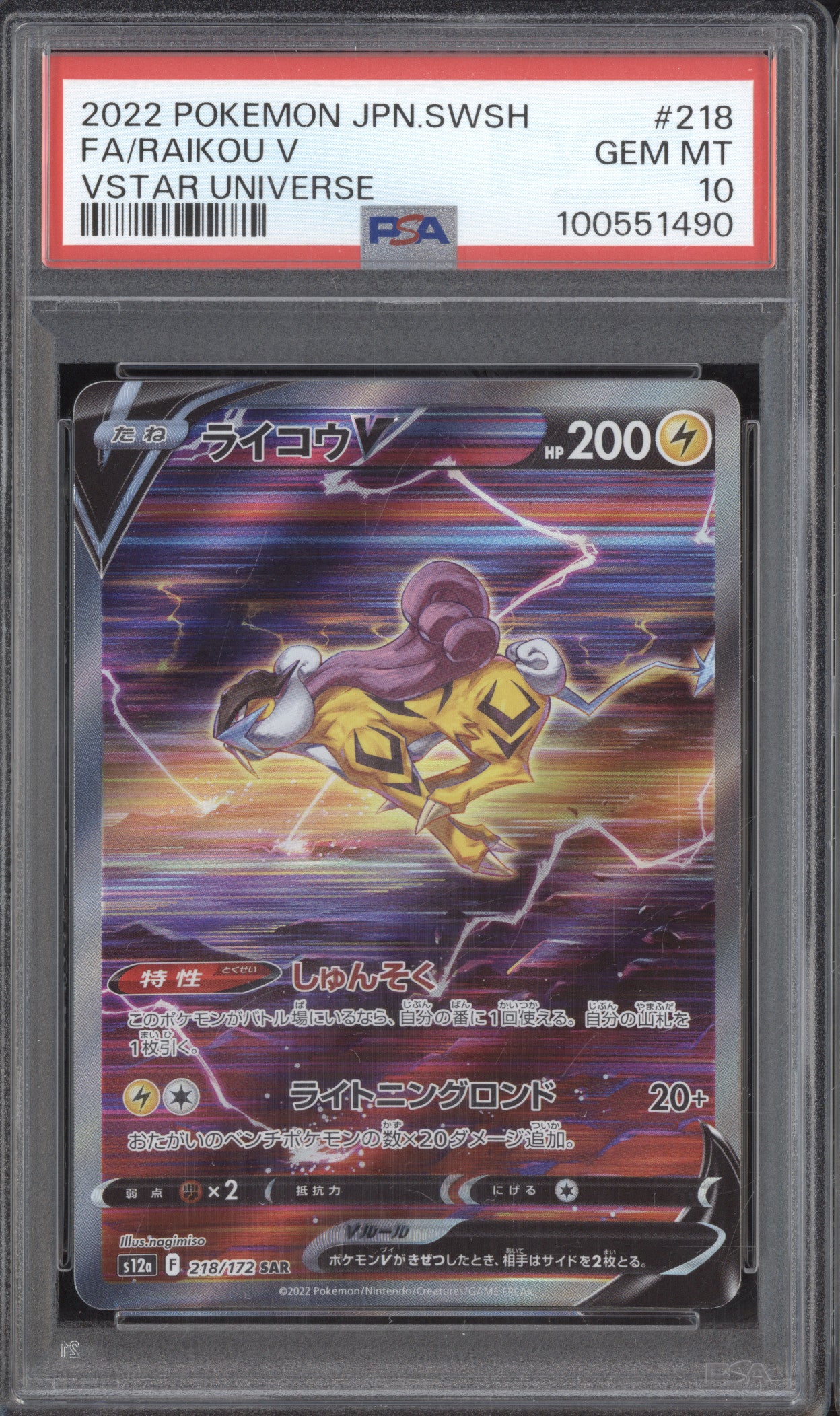 Raikou V 2022 Pokemon VStar Universe 218/172 Special Art Rare PSA 10