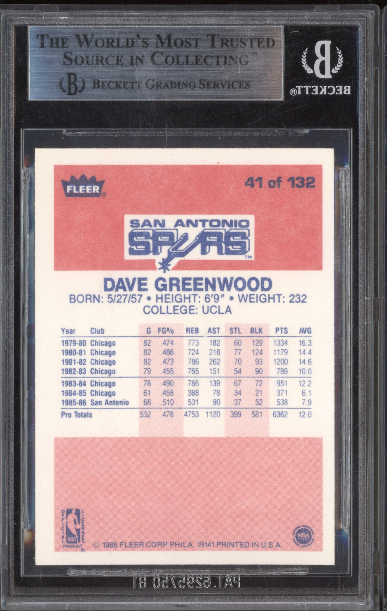 David Greenwood 1986-87 Fleer 41 BGS 9