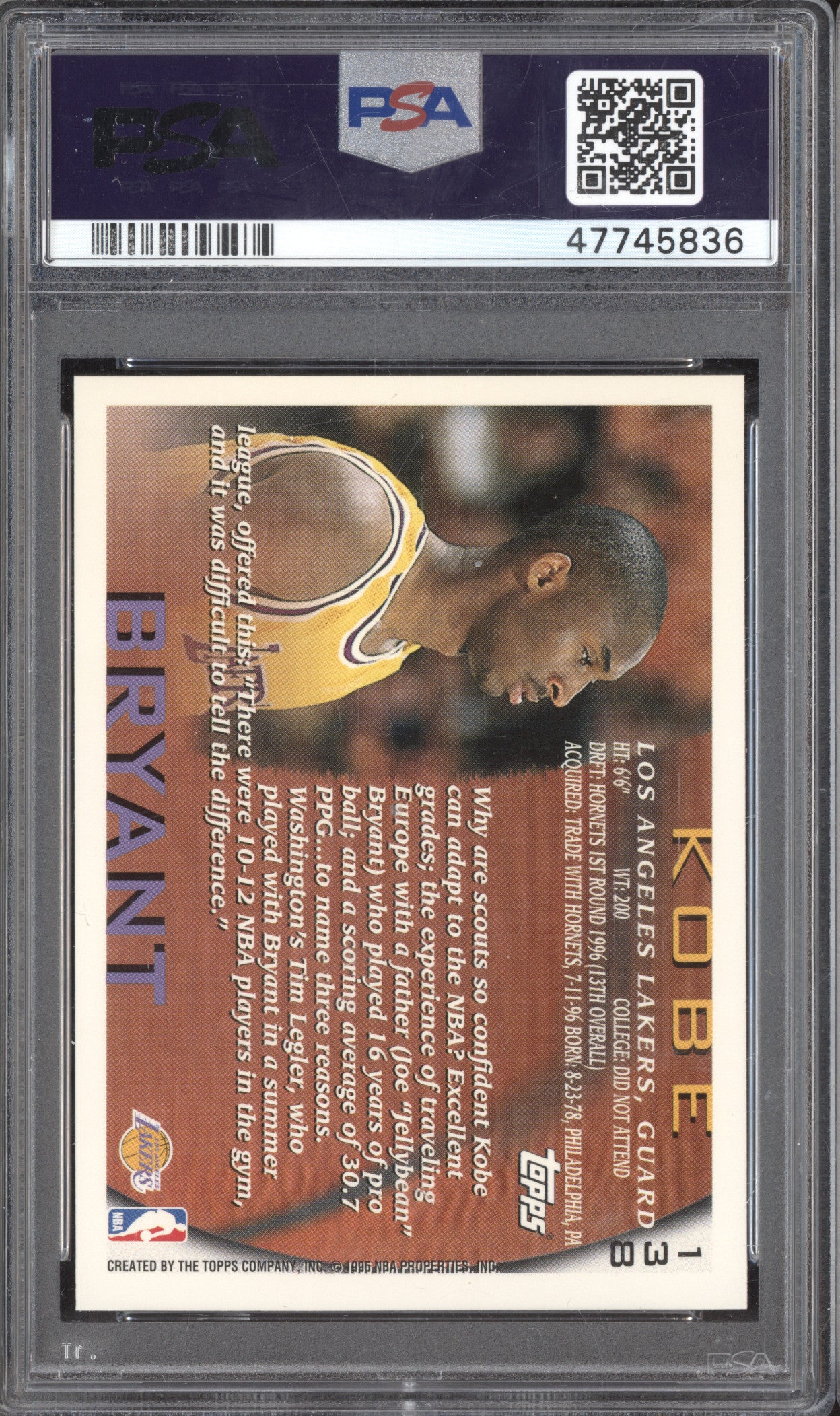 Kobe Bryant 1996-97 Topps 138 RC PSA 9