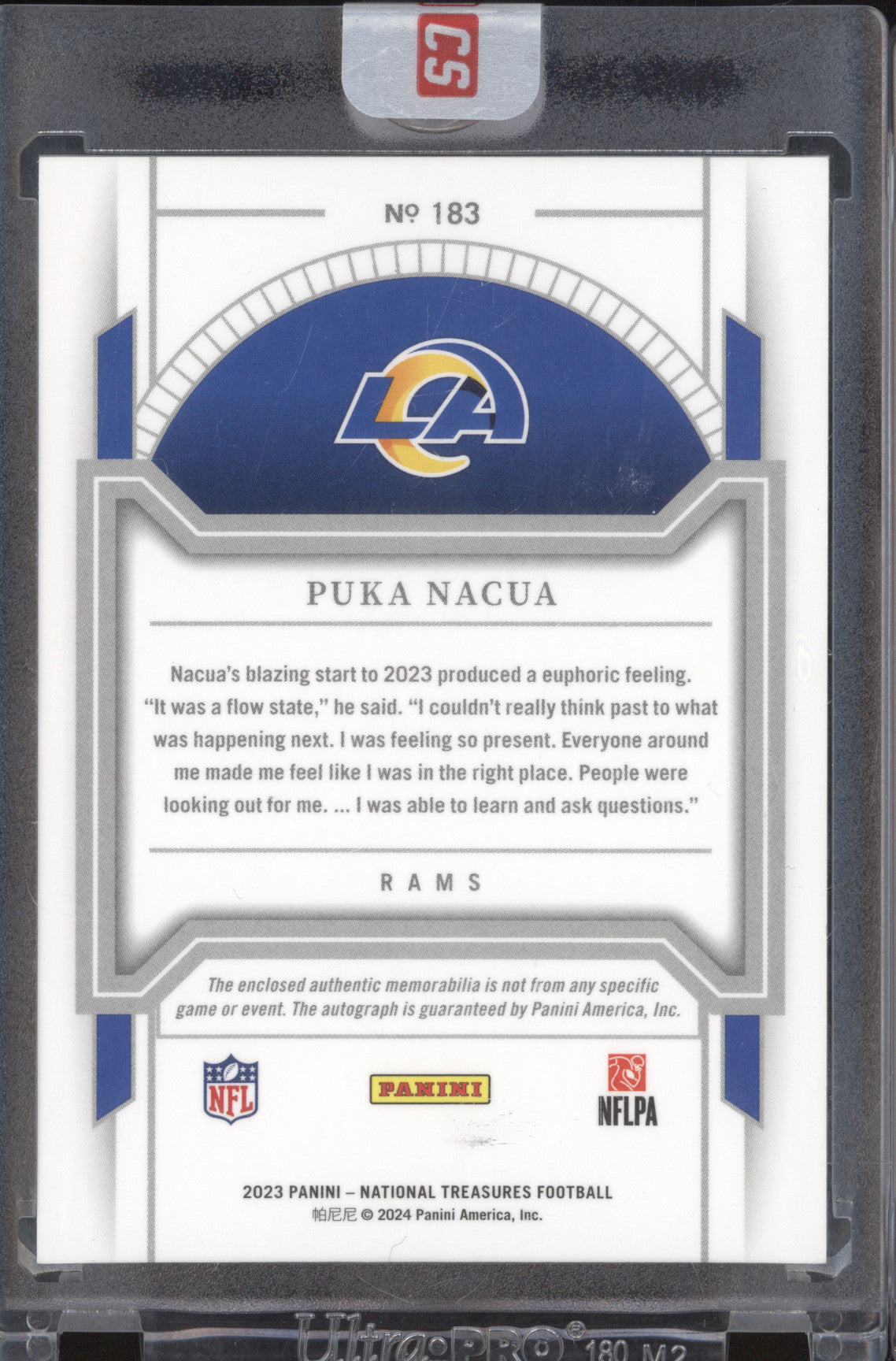 Puka Nacua 2023 Panini National Treasures 183 Rookie Patch Auto Purple RC 47/49