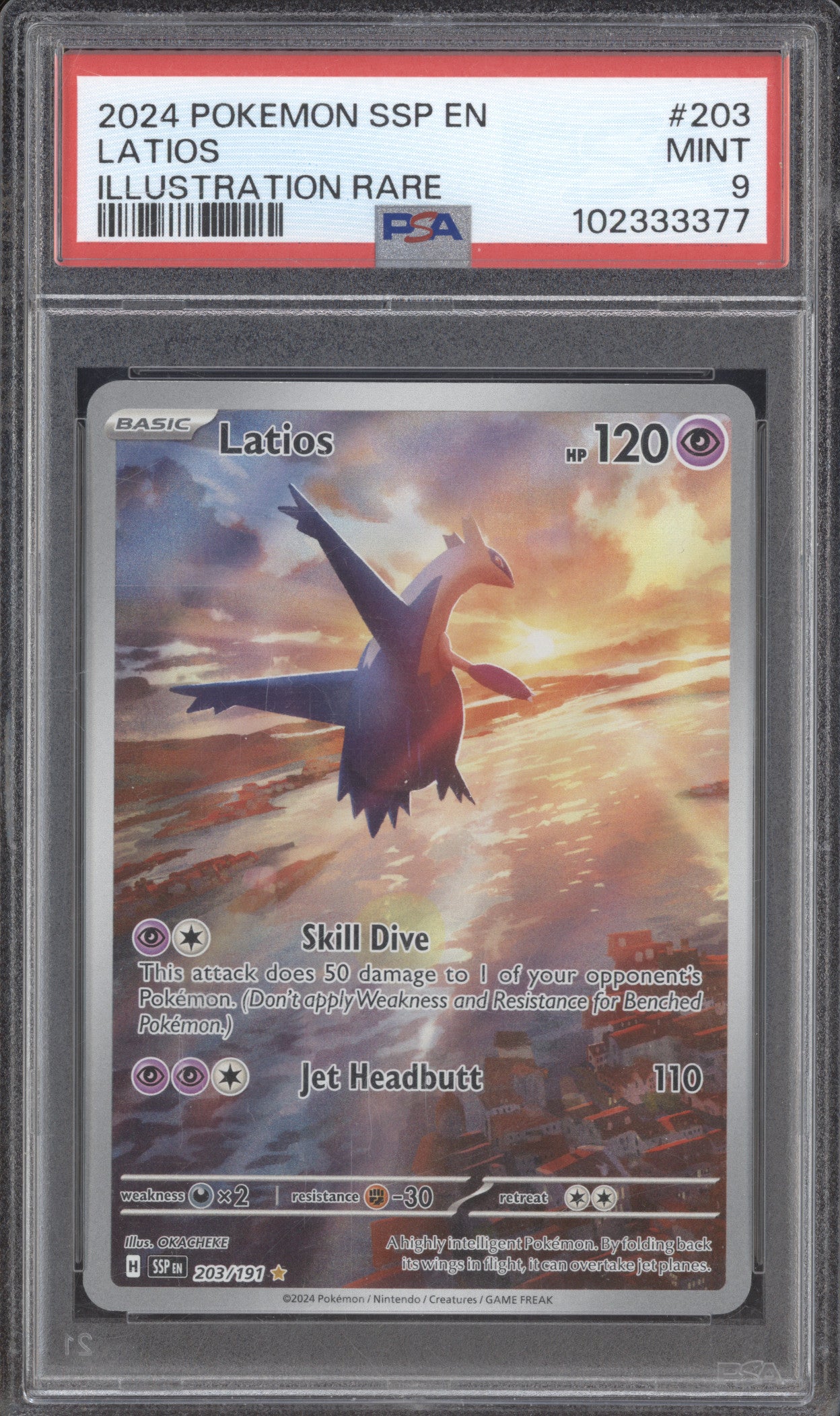 2024 Pokemon Surging Sparks SSP 203/191 Latios Illustration Rare PSA 9