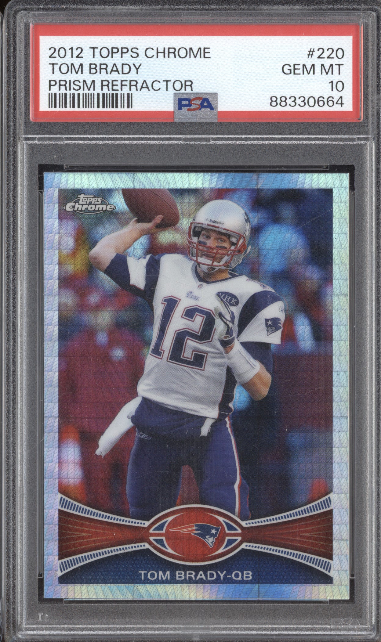 2012 Topps Chrome 220 Tom Brady Prism Refractor 135/216 PSA 10