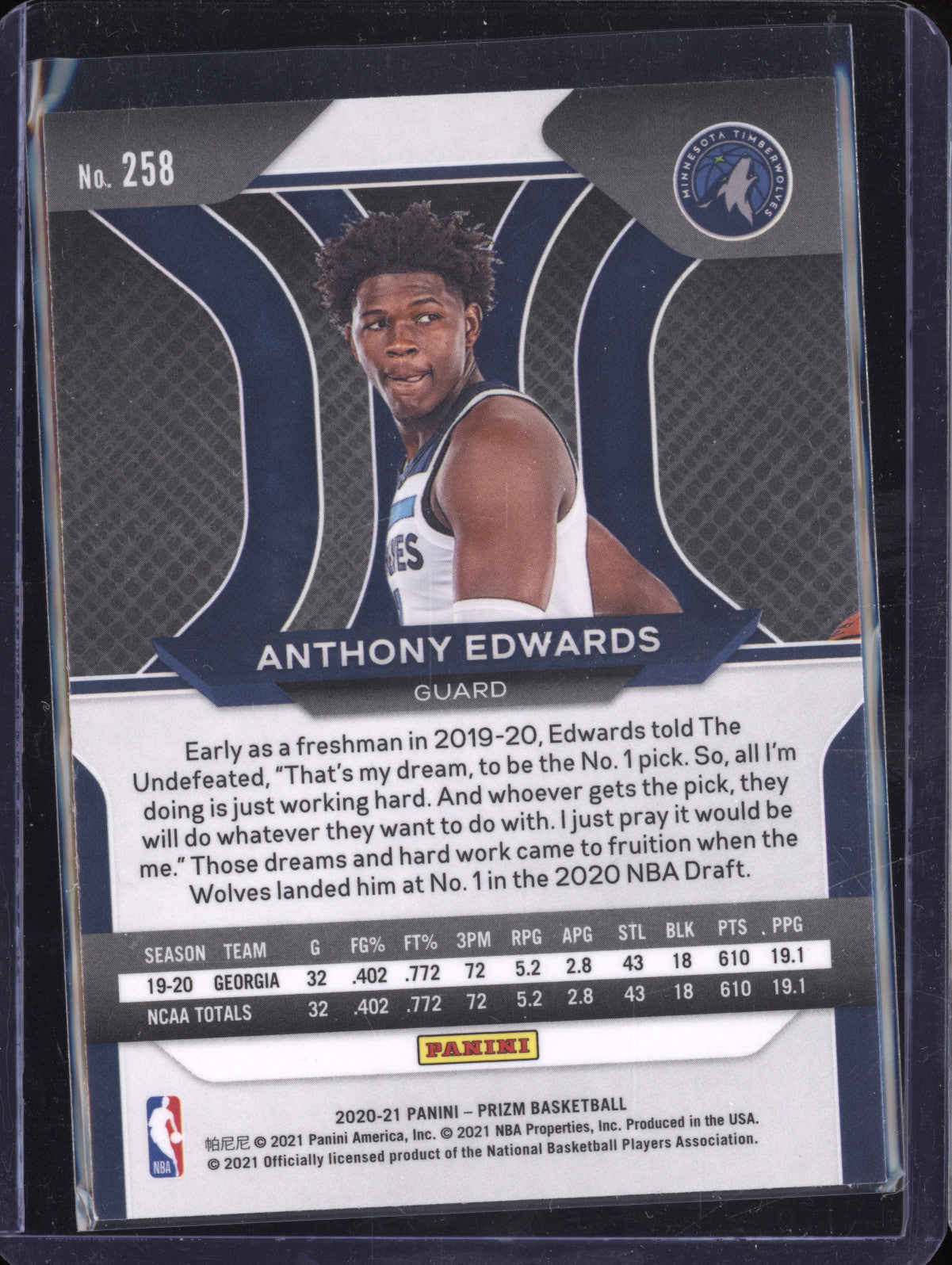 Anthony Edwards 2020-21 Panini Prizm 258 RC
