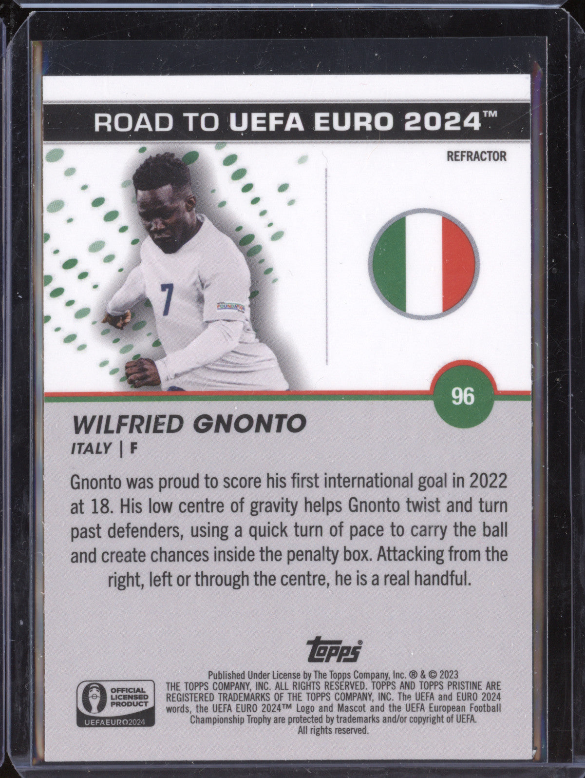 Wilfried Gnoto 2023 Topps Pristine Road to Euro 2024 96 Refractor RC