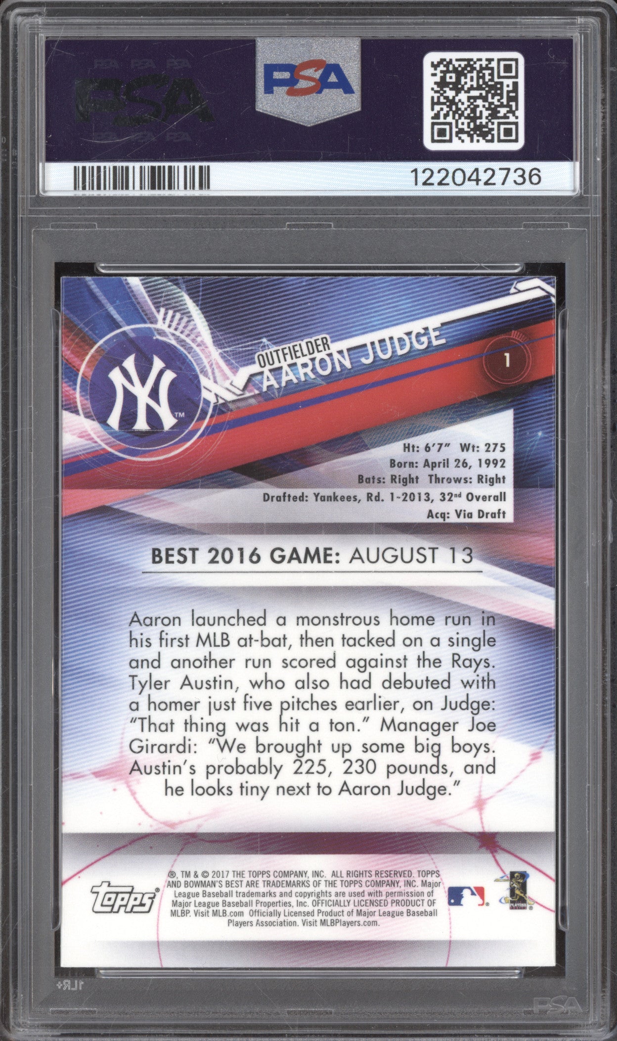 2017 Bowman's Best Aaron Judge #1 RC PSA 10