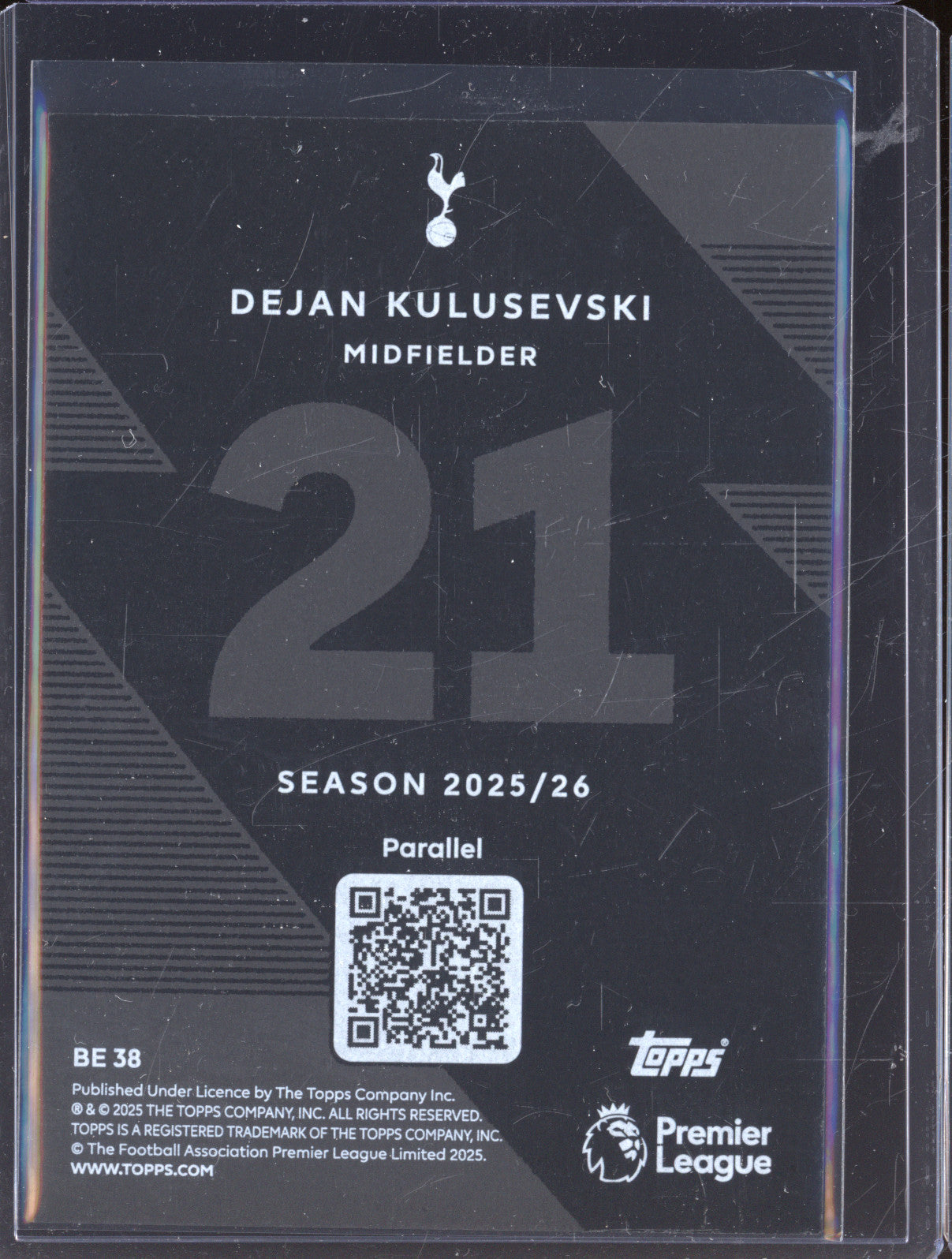 Dejan Kulusevski 2025-26 Topps Premier League BE 38 Black Edge Green 6/99