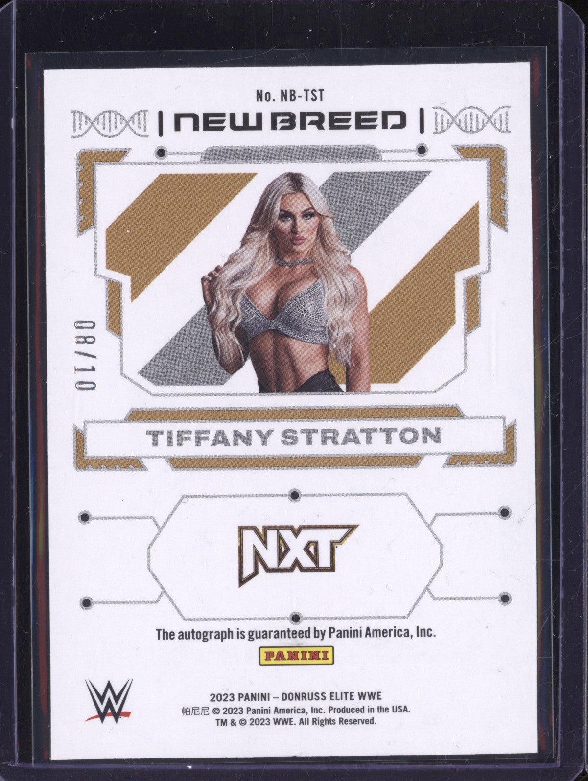 Tiffany Stratton 2023 Panini Donruss Elite NB-TST New Breed Auto Gold 8/10