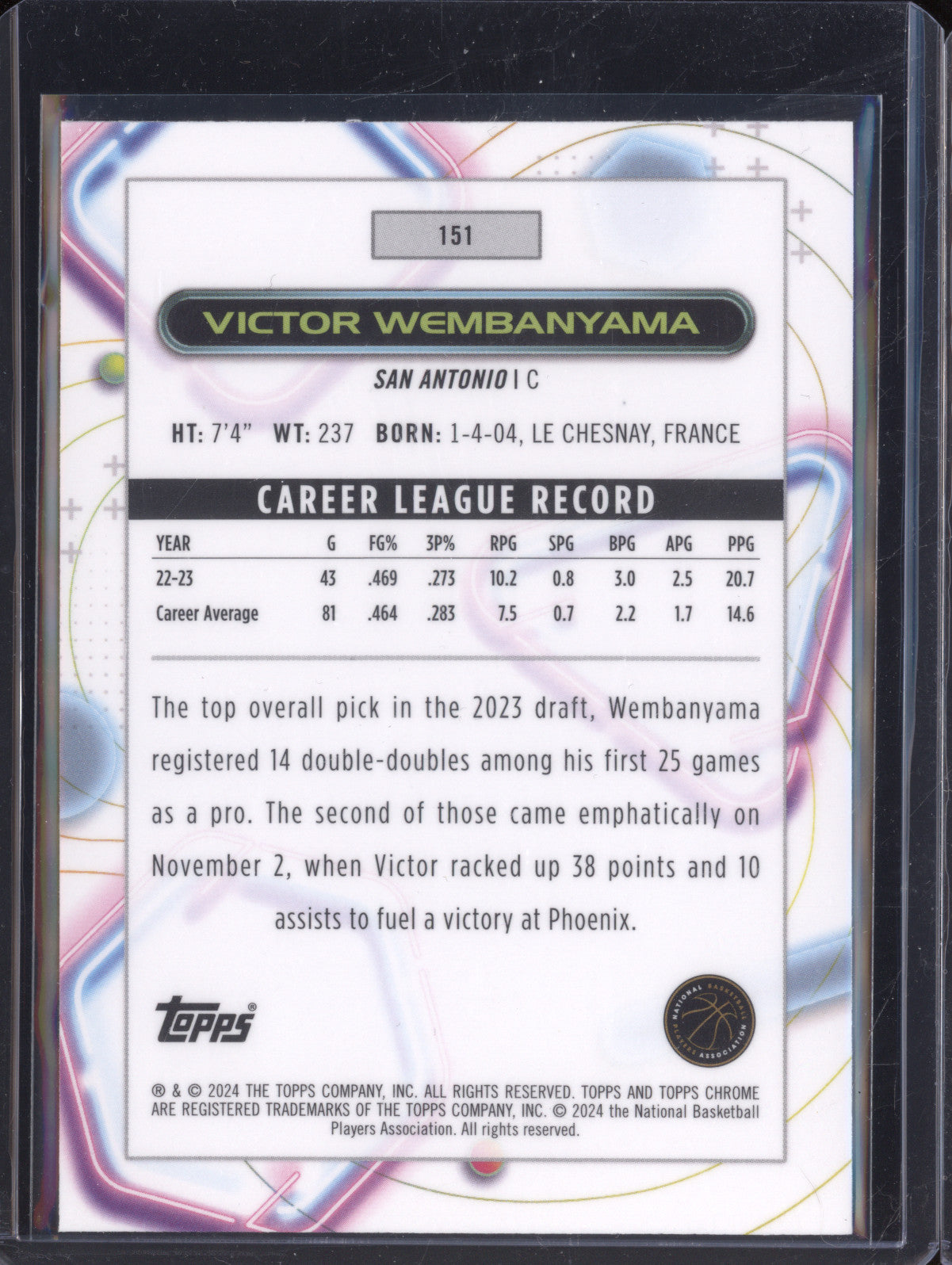 Victor Wembanyama 2023-24 Topps Cosmic Chrome 151 RC