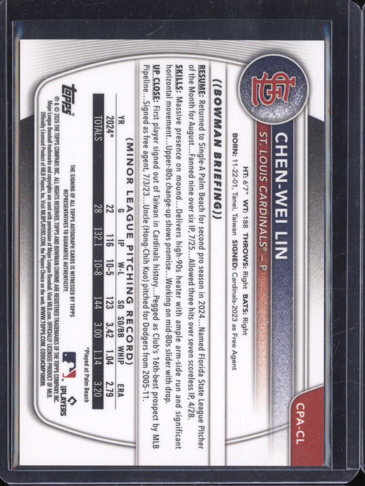 Chen-Wei Lin 2025 Bowman Chrome CPA-CL RC 56/99