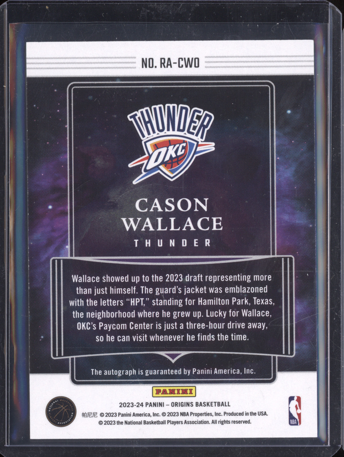 Cason Wallace 2023-24 Panini Origins RA-CWO Rookie Auto RC