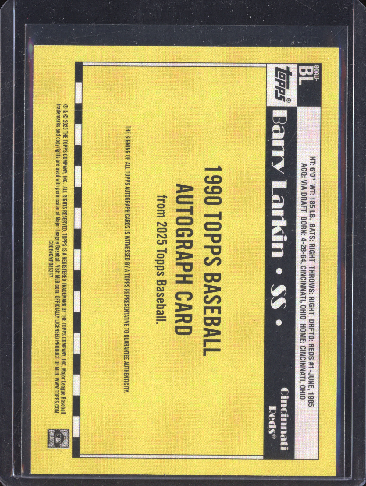 Barry Larkin 2025 Topps 90AU-L 1990 Topps Auto