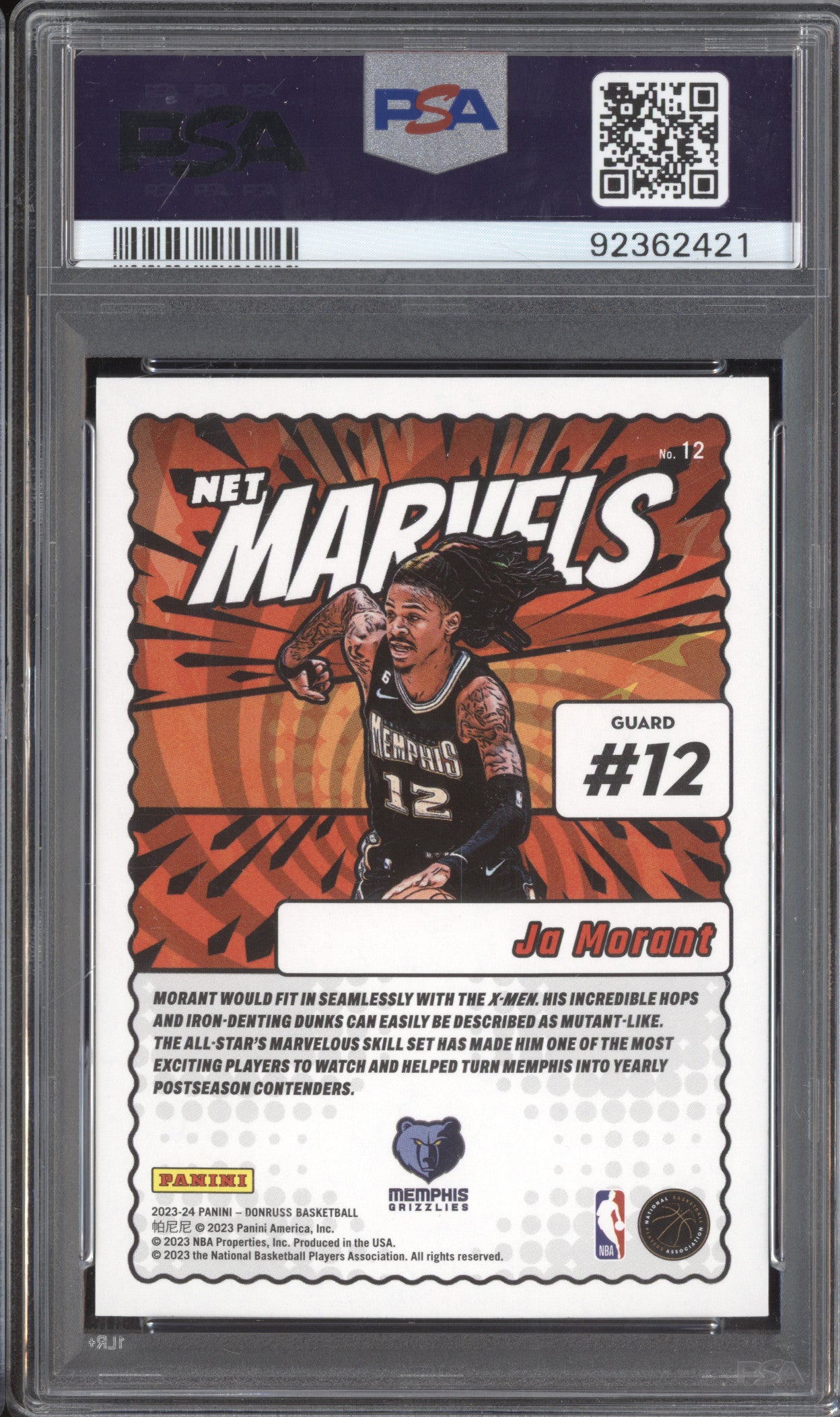 Ja Morant 2023-24 Panini Donruss 12 Net Marvels PSA 10
