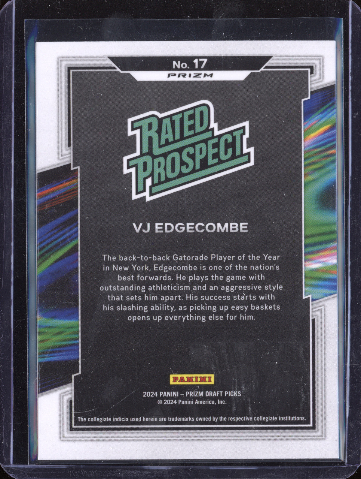 VJ Edgecombe 2024 Panini Prizm Draft Picks 17 Rated Prospect Snakeskin