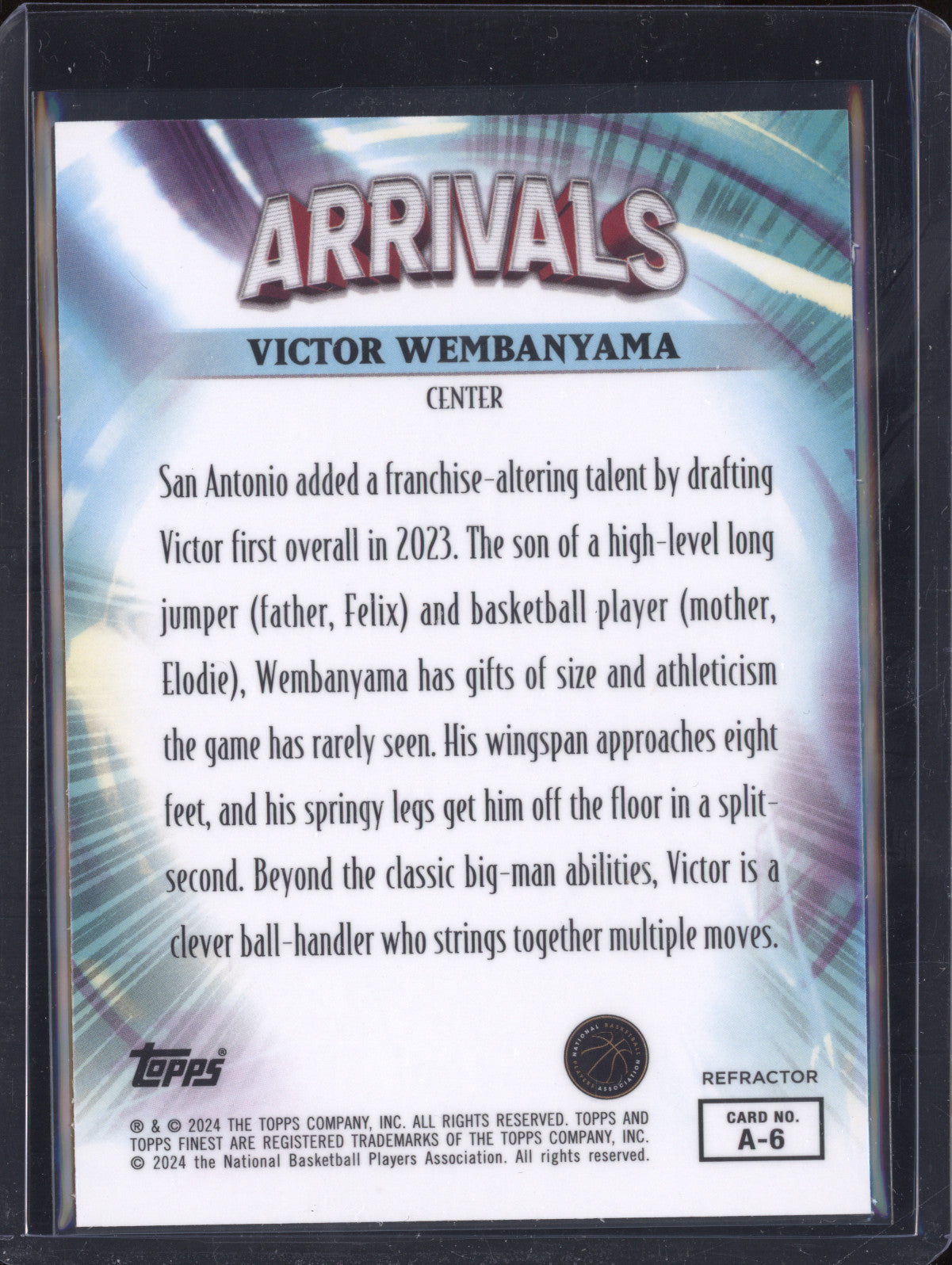 Victor Wembanyama 2023-24 Topps Finest A-6 Arrivals Refractor RC