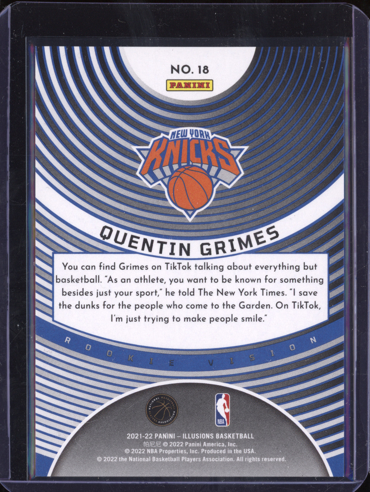 Quentin Grimes 2021-22 Panini Illusions 18 Rookie Vision Gold RC 5/10