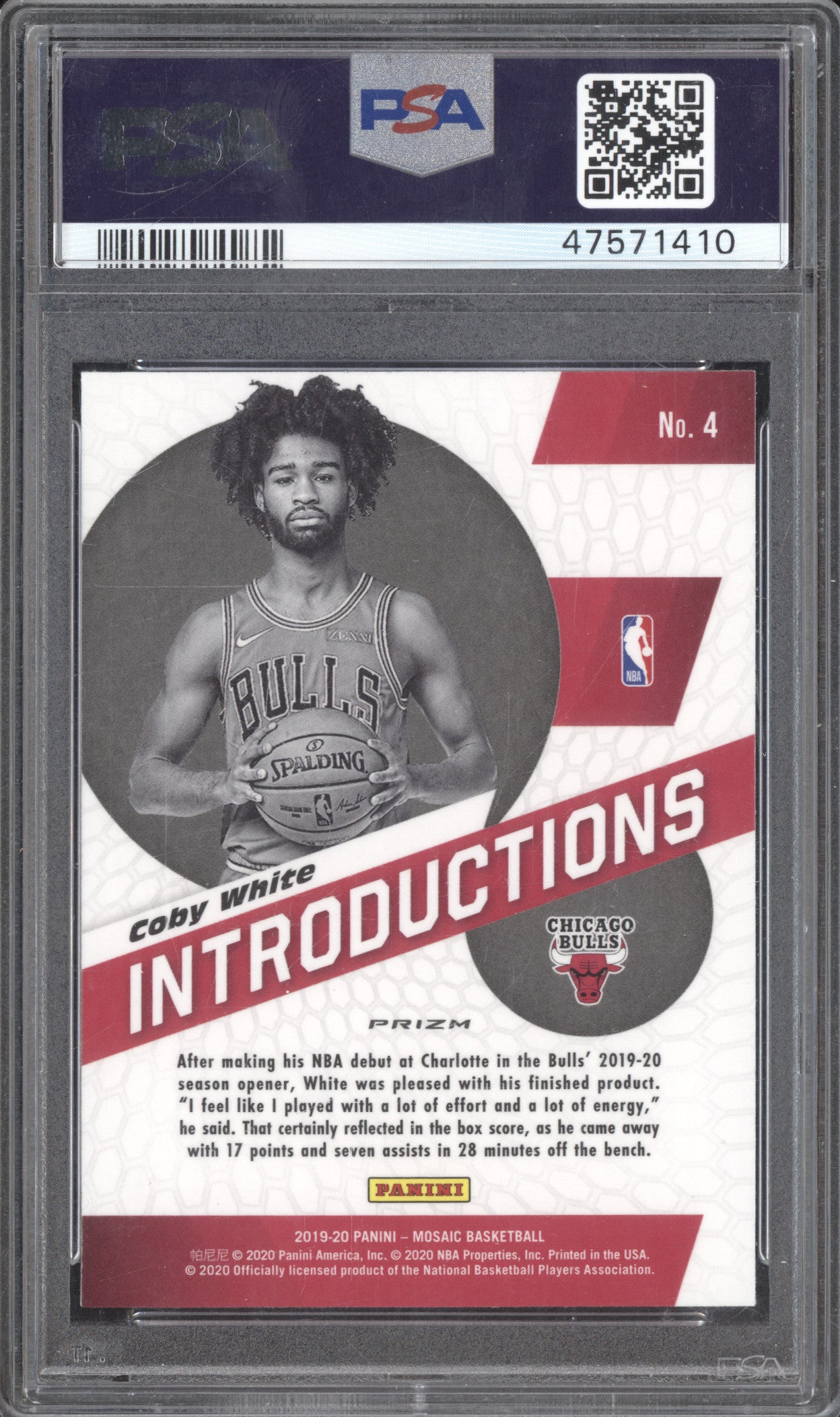 Coby White 2019-20 Panini Mosaic 4 Introductions Mosaic RC PSA 10