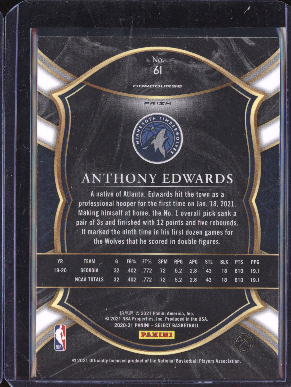 Anthony Edwards 2021 Panini Select 61 Silver RC