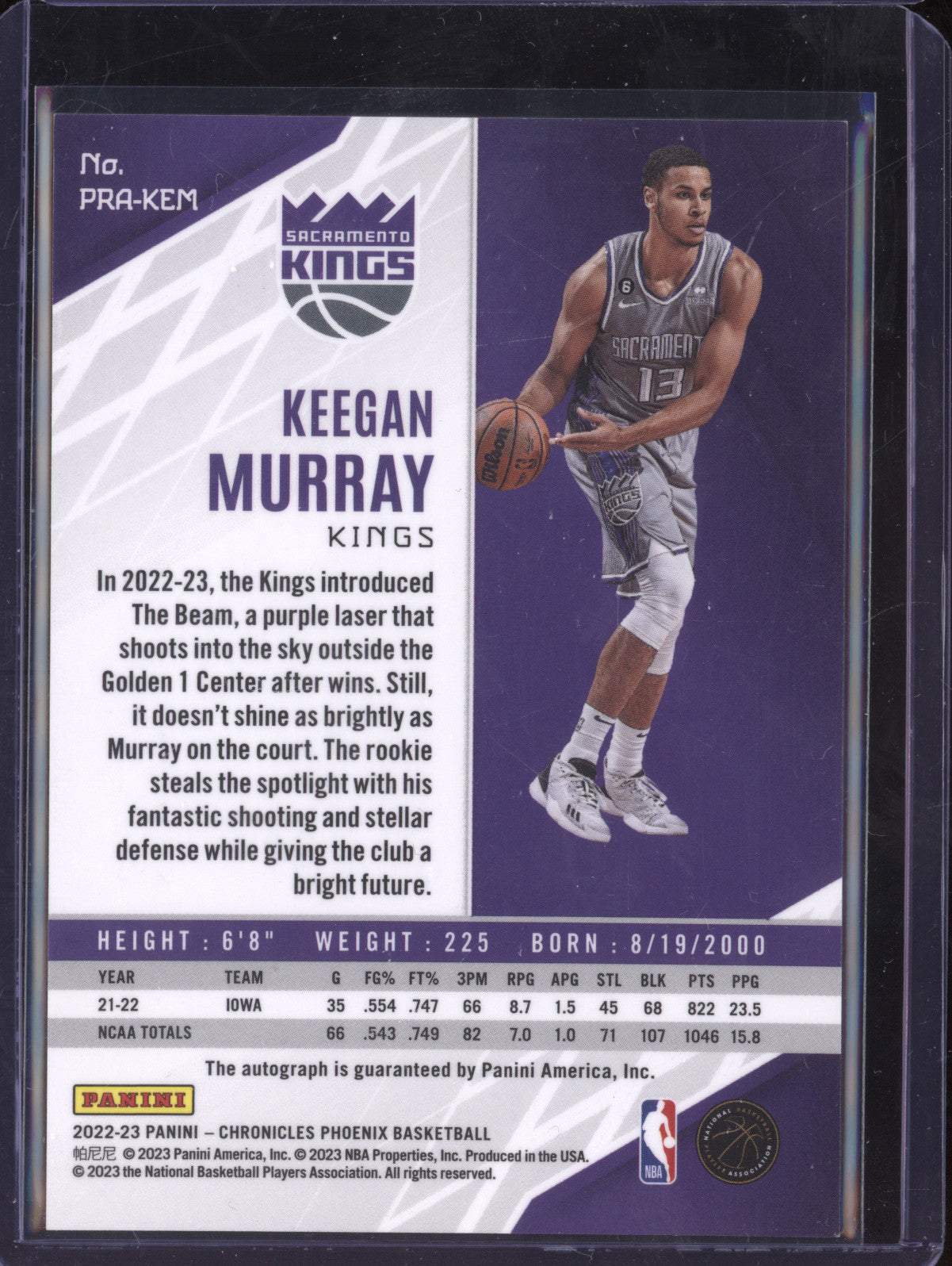 Keegan Murray 2022-23 Panini Chronicles PRA-KEM Phoenix Rookie Auto Asia Jade RC