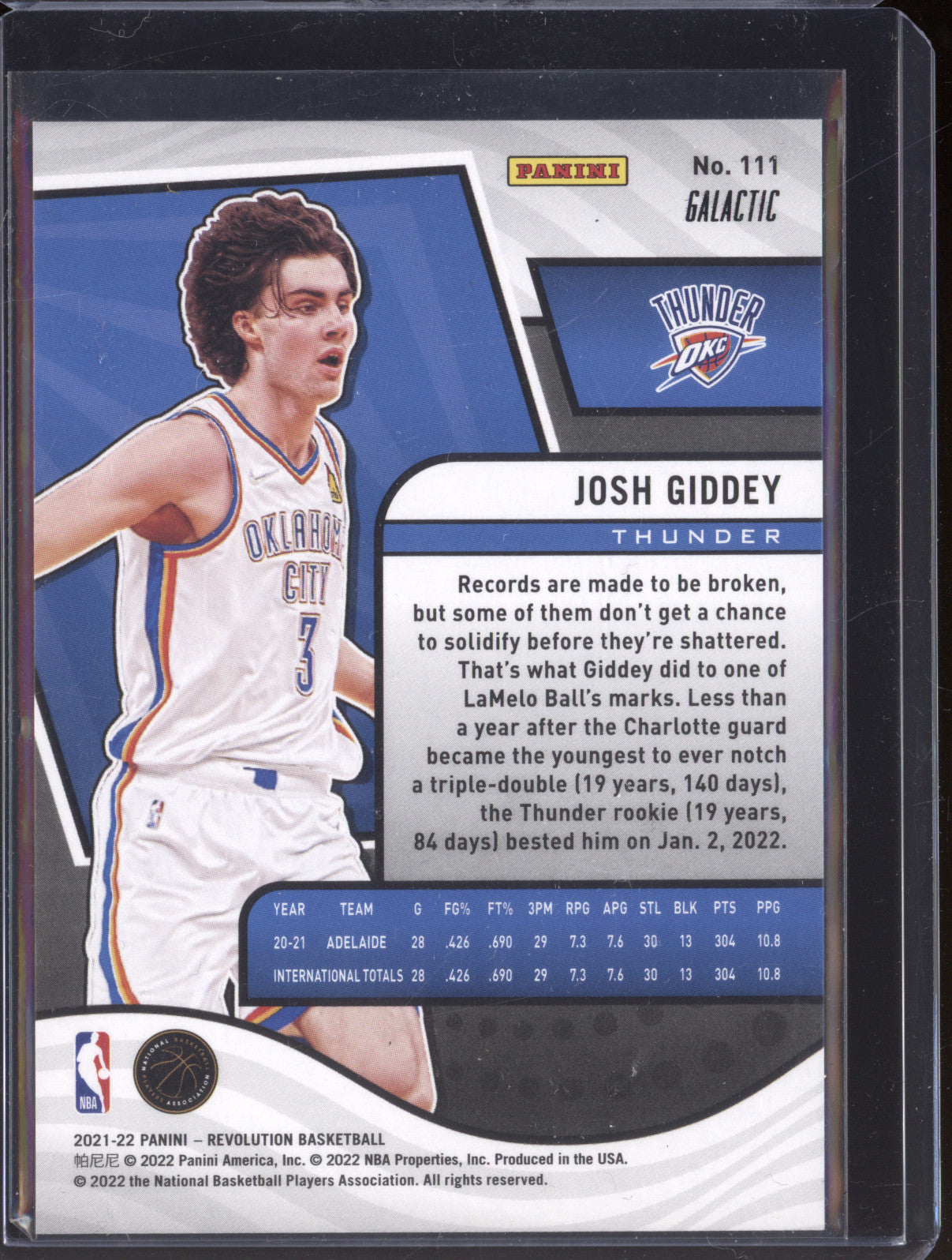 Josh Giddey 2021-22 Panini Revolution 111 Galactic RC