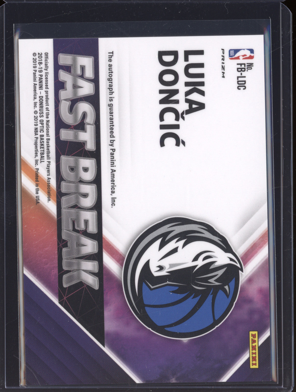 Luka Doncic 2018-19 Panini Donruss Optic FB-LDC Fastbreak Signatures RC