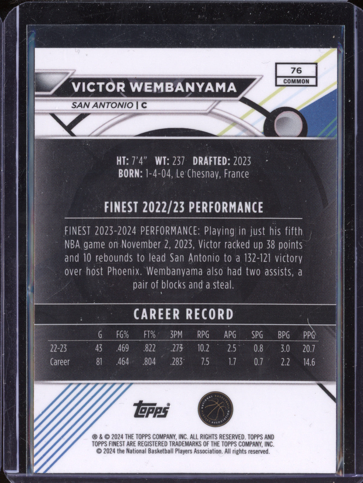 Victor Wembanyama 2023-24 Topps Finest 76 RC