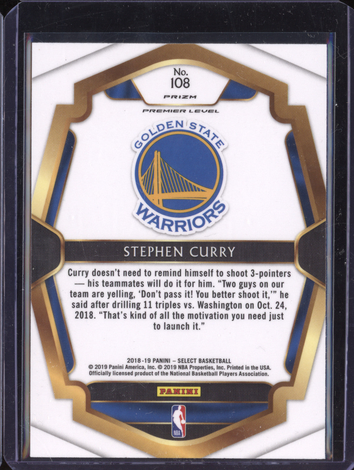 Stephen Curry 2018-19 Panini Select 108 Tri Color