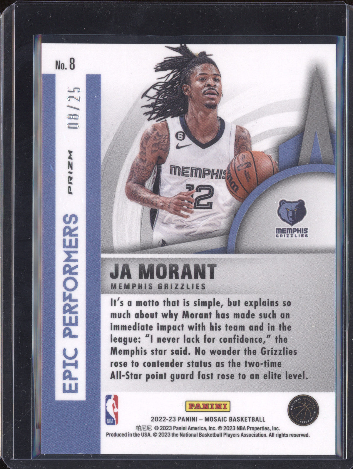 Ja Morant 2022-23 Panini Mosaic 8 Epic Performers Orange Flourescent 8/25