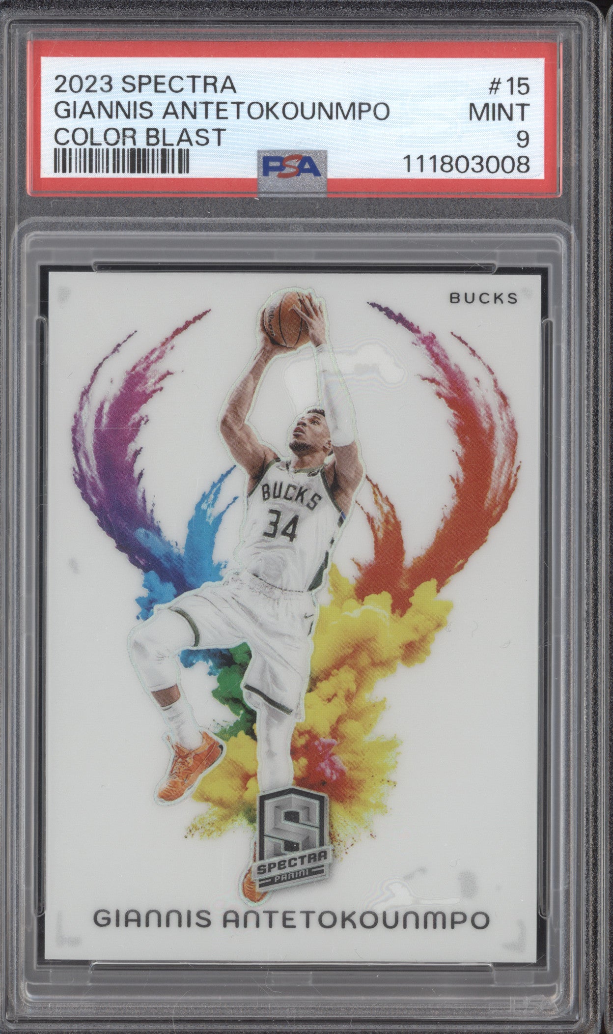 Giannis Antetokounmpo 2023-24 Panini Spectra 15 Color Blast PSA 9