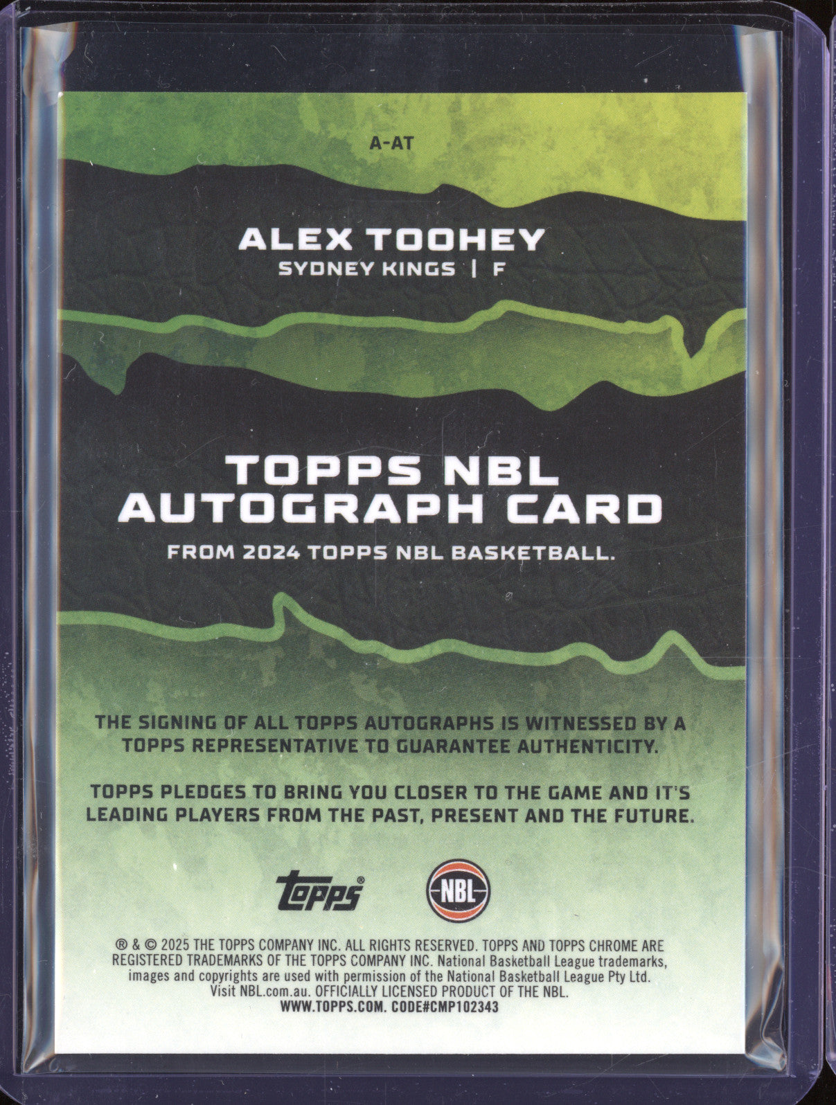 Alex Toohey 2024 Topps Chrome NBL A-AT Autograph