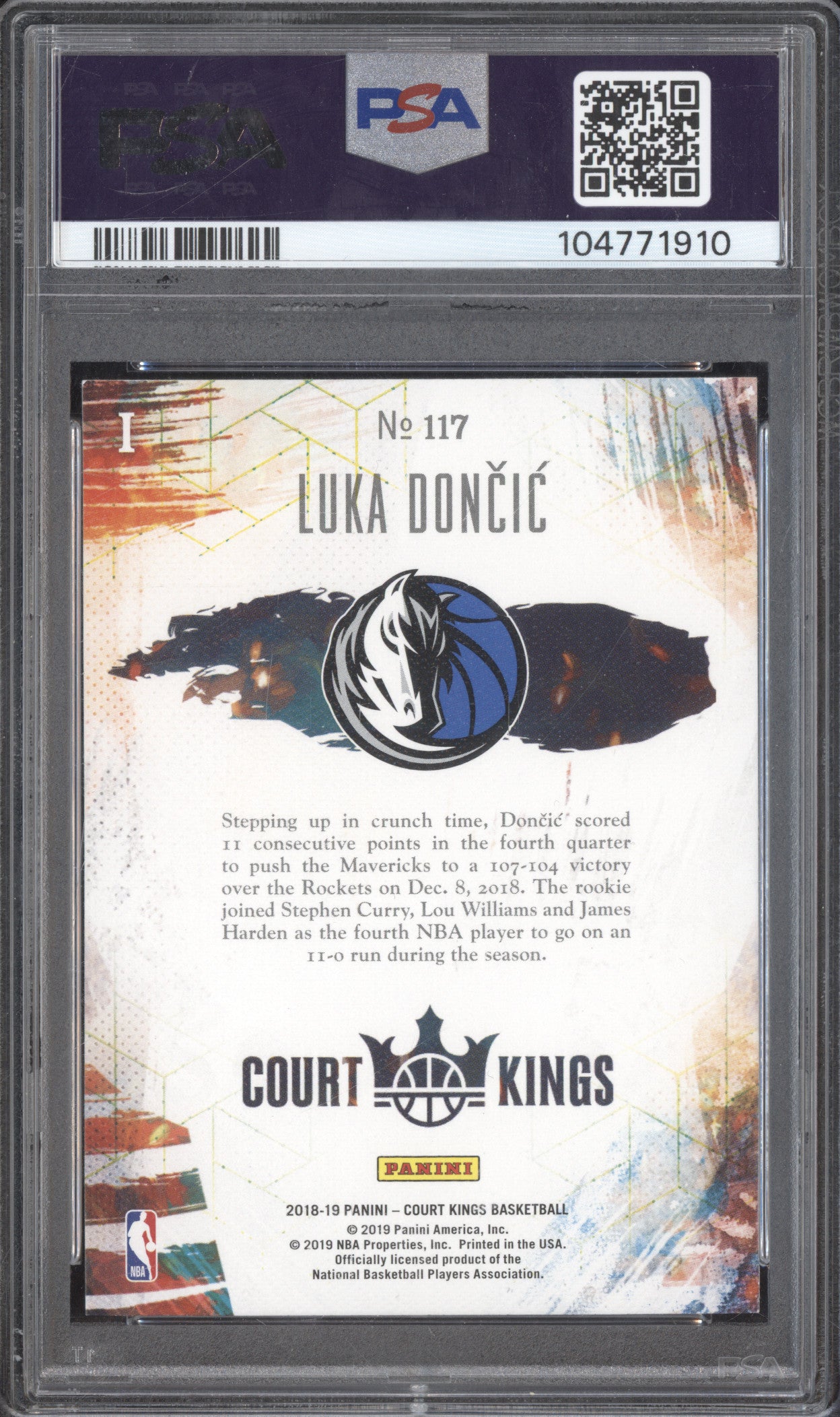 Luka Doncic 2018-19 Panini Court Kings 117 RC PSA 9
