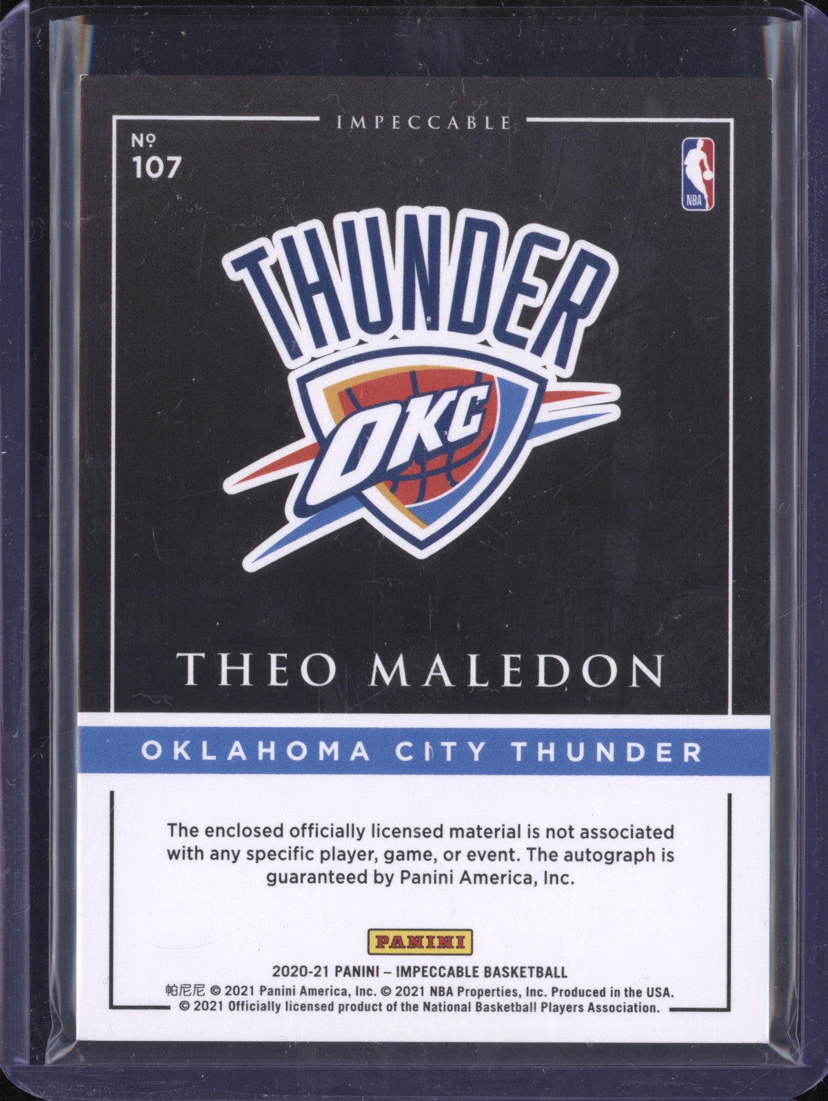 Theo Maledon 2020-21 Panini Impeccable 107 Rookie Patch Auto RC 44/88