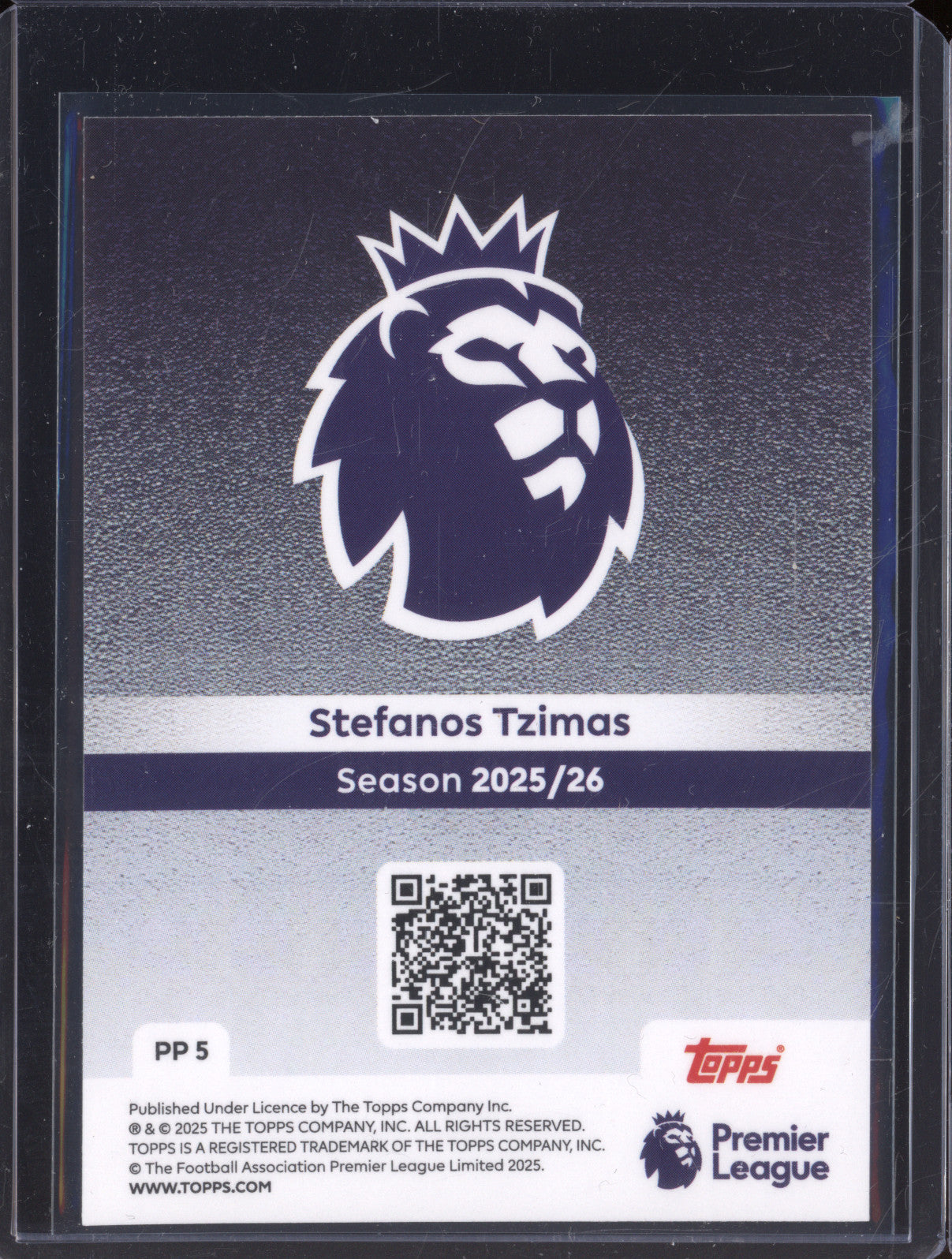 Stefanos Tzimas 2025-26 Topps Premier League PP 5 Premier Pull RC