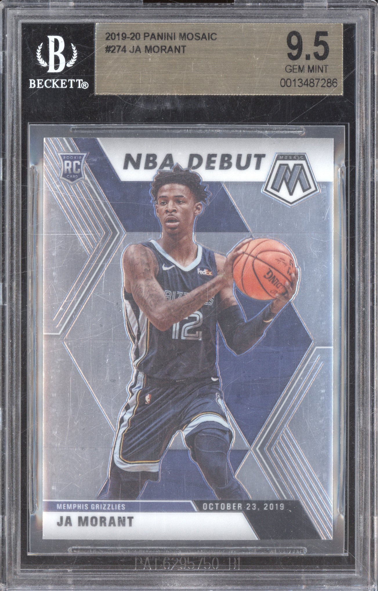 2019-20 Panini Mosaic 274 Ja Morant NBA Debut RC BGS 9.5