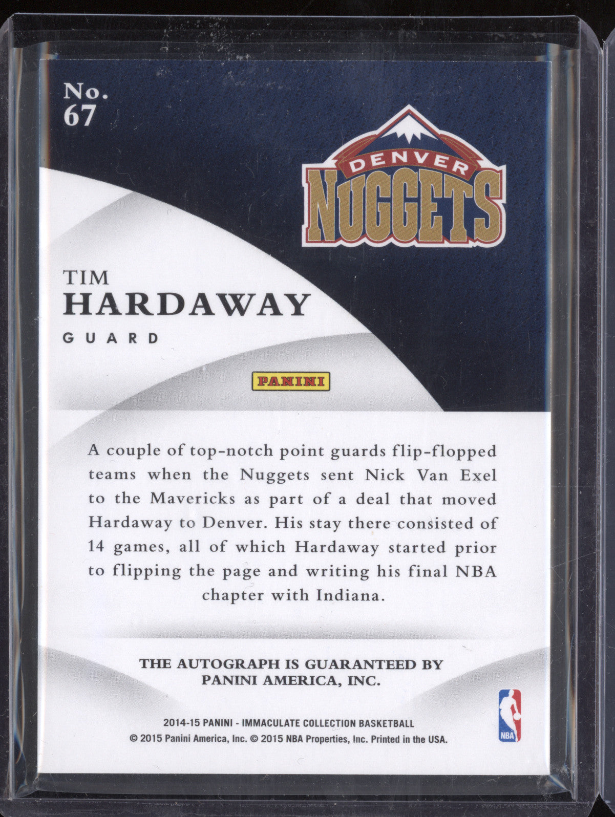 Tim Hardaway 2014-15 Panini Immaculate 67 Immaculate Ink 96/99