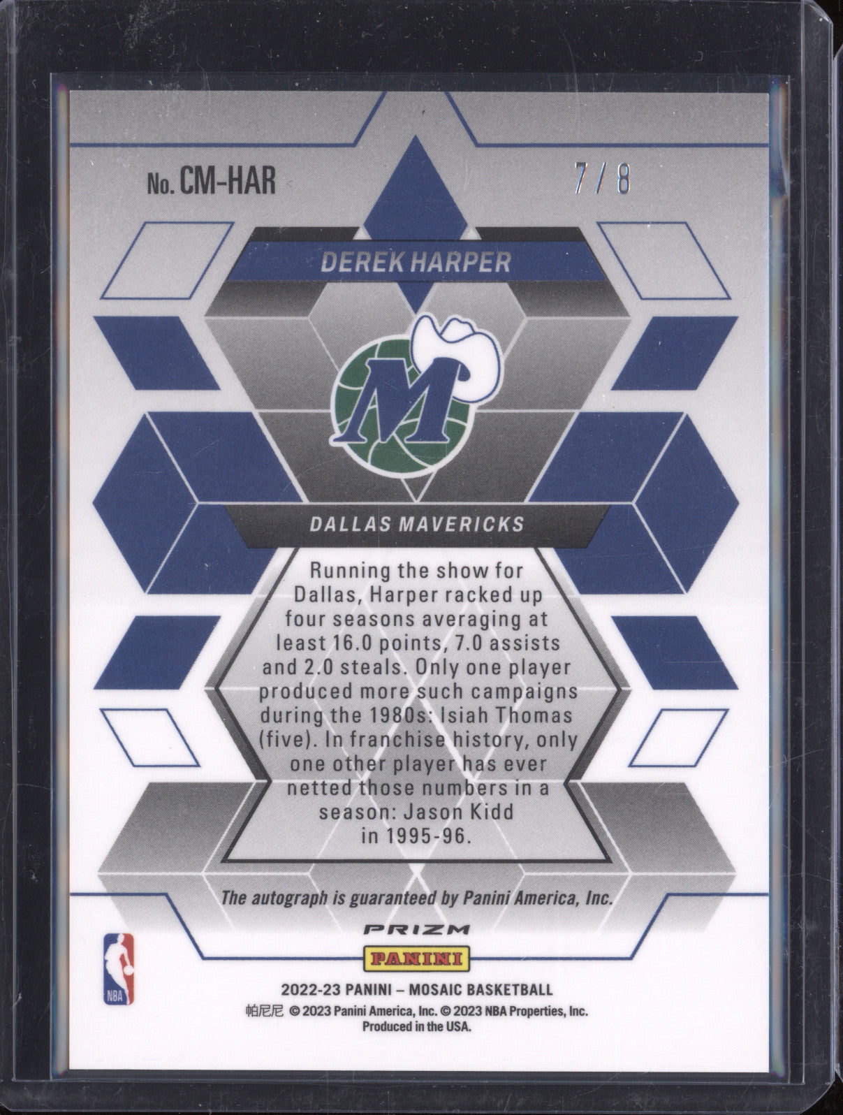 Derek Harper 2022-23 Panini Mosaic CM-HAR Mosaic Choice Black Gold 7/8