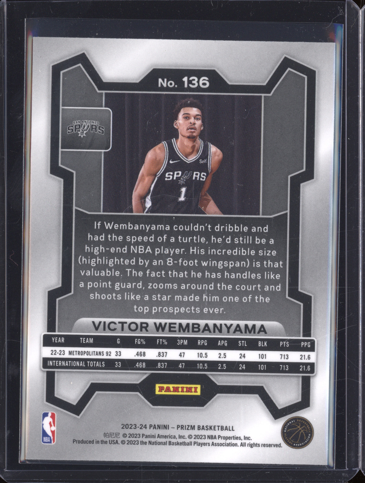 Victor Wembanyama 2023-24 Panini Prizm 136 Prizm RC
