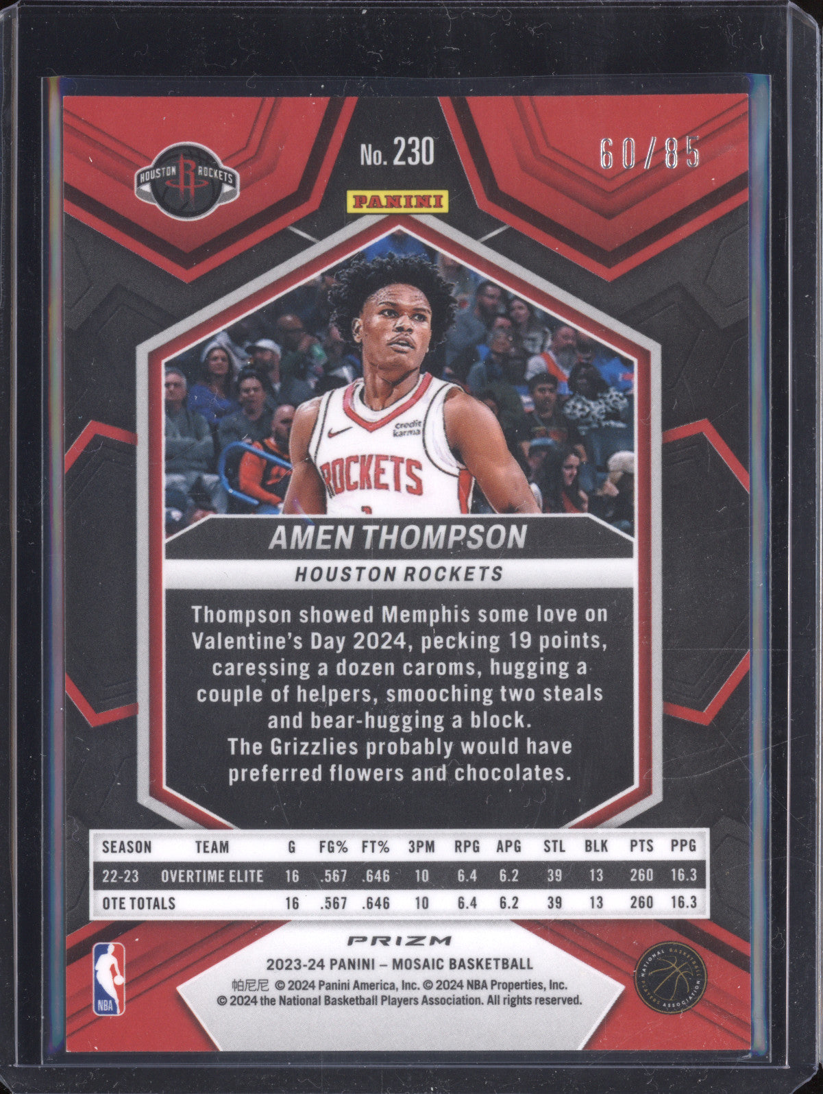 Amen Thompson 2023-24 Panini Mosaic 230 Blue Fast Break Mosaic RC 60/85