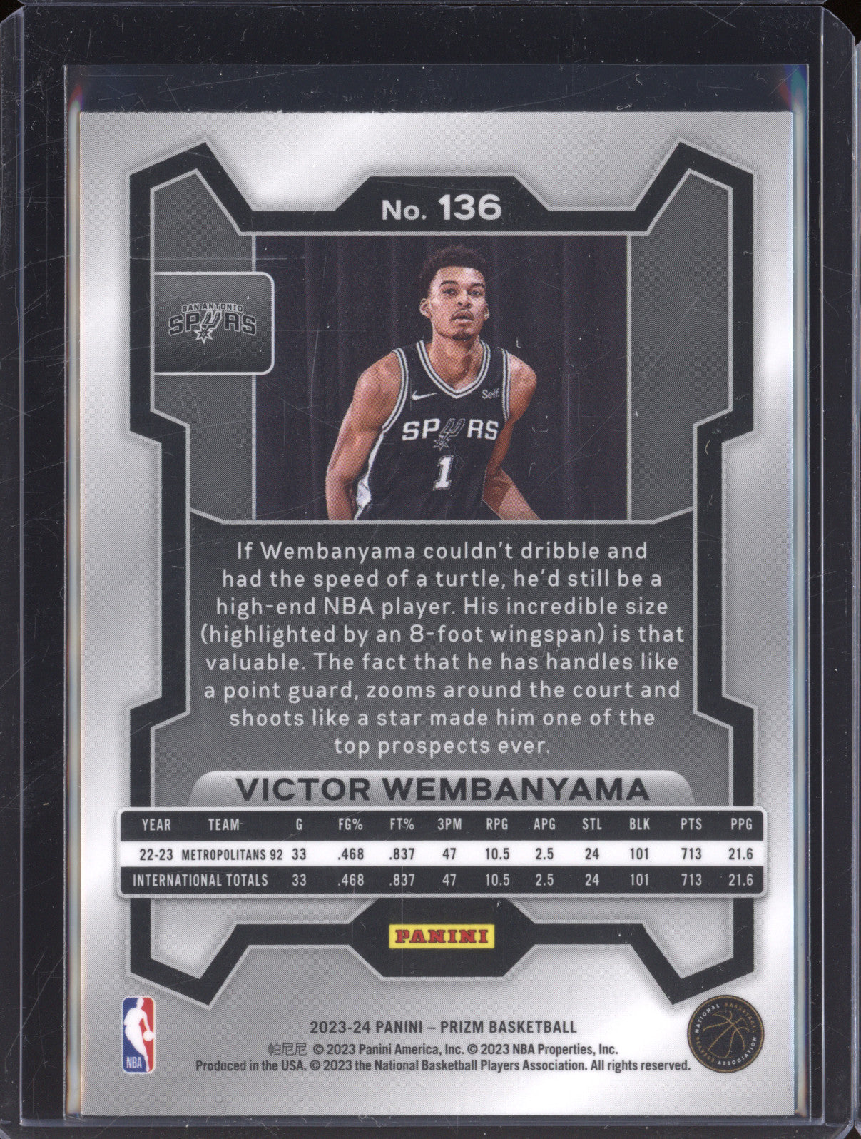 Victor Wembanyama 2023-24 Panini Prizm 136 Prizm RC