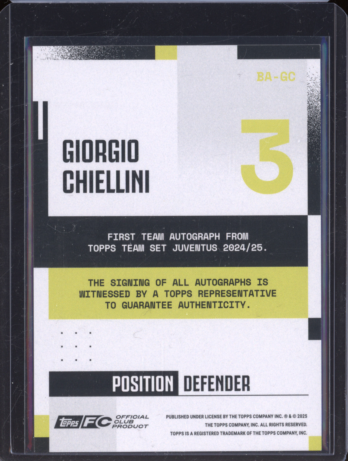 Giorgio Chiellini 2024-25 Topps Team Set Juventus FC BA-GC Autograph Blue /250