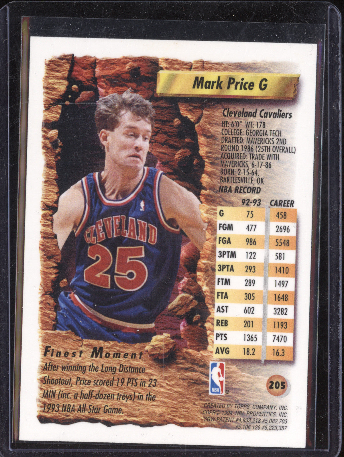 Mark Price 1993-94 Topps Finest 205 Refractor