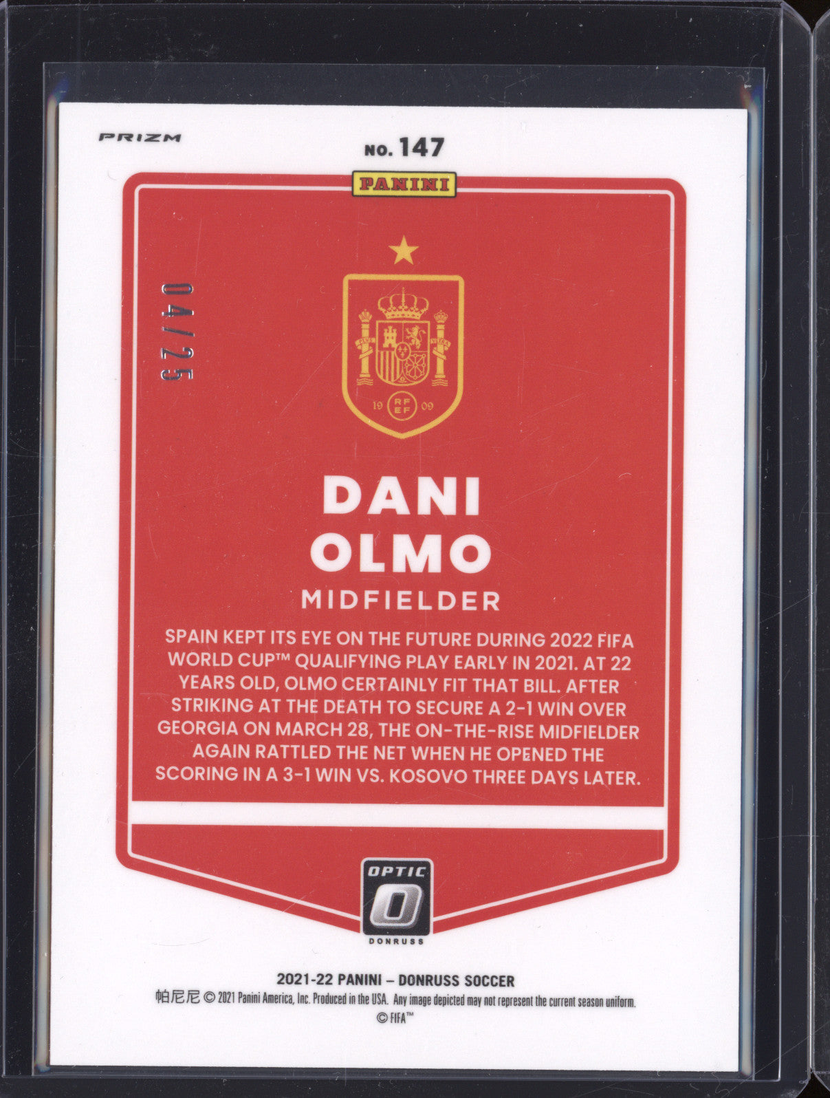 2021-22 Panini Donruss Optic 147 Dani Olmo Black Velocity 04/25