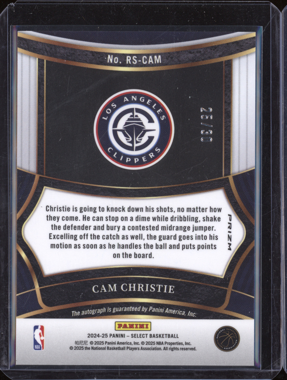 Cam Christie 2024-25 Panini Select RS-CAM Neon Orange Pulsar RC 25/30