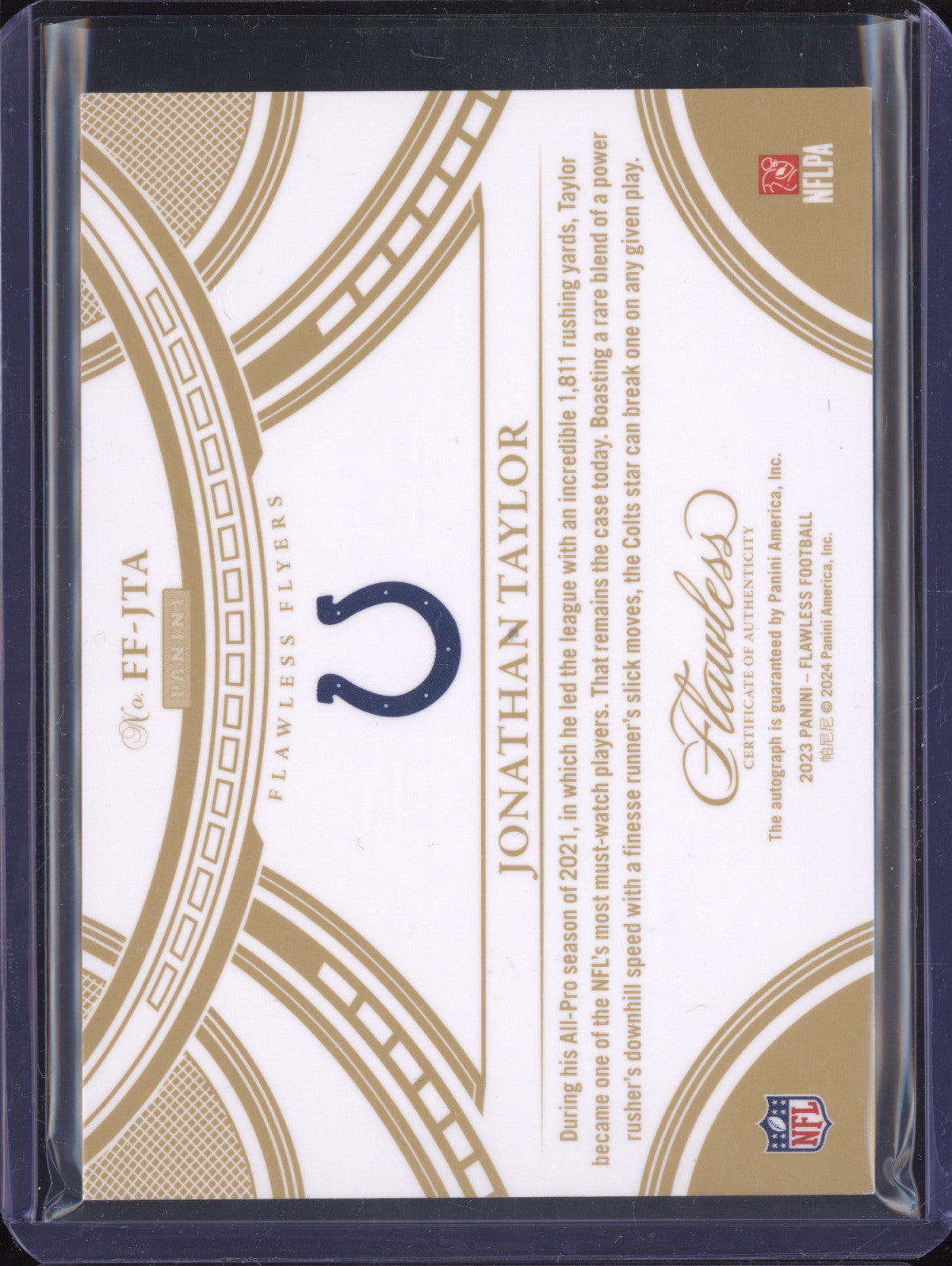 Jonathan Taylor 2023 Panini Flawless FF-JTA Flawless Flyers Auto 25/25