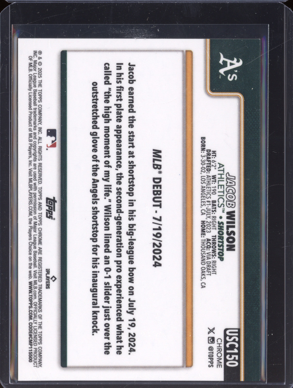 Jacob Wilson 2025 Topps Chrome Update USC150 Gold Wave RC /50